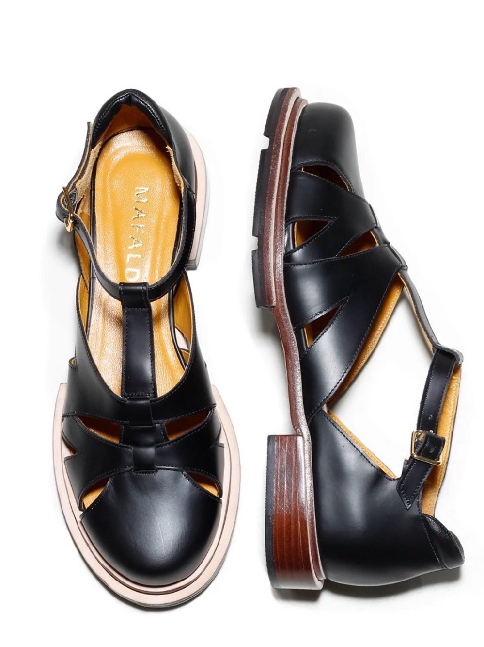 Mafalda Black Leather T-Strap Sandal